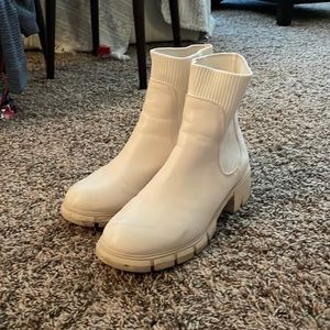 Cream Chunky Heel Booties Size 11